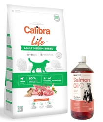Calibra Dog Life Adult Medium Agnello 12 kg + LAB V Olio di Salmone per cani e gatti 1000ml