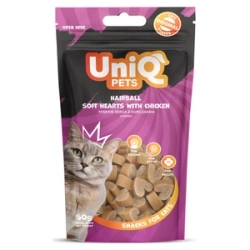 UNIQ PETS crocchette per gatti - cuori morbidi per palle di pelo con pollo 50g