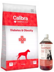 Calibra Veterinary Diets Dog Diabetes Obesity 12kg + LAB V Olio di Salmone per cani e gatti 1000ml