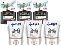 PURINA Veterinary PVD EN Gastrointestinale Salmone Gatto bustina da 85g & ENZO VET Urinario con pollo in salsa per gatti 3x100g