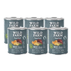 WILD FARM Superfood Beef (Manzo con zucca, patate e prezzemolo) 6x800 g Alimento senza cereali per cani