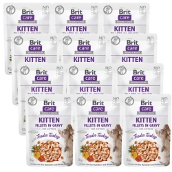 BRIT CARE Cat Kitten Filetti in salsa con tacchino tenero arricchiti con olivello spinoso e nasturzio 12x85g