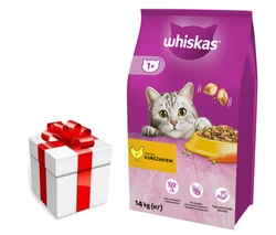 WHISKAS Cibo secco per gatti 1+ con pollo 14kg + una sorpresa per il gatto GRATIS