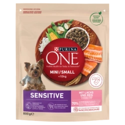 PURINA ONE Mini Delicato Salmone, Riso - Cibo secco per cani - 800 g