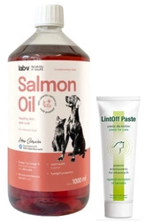 DOLFOS LintOff Paste100g - contro le palle di pelo & LAB V Olio di Salmone per cani e gatti 1000ml