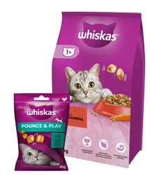 WHISKAS Cibo secco per gatti 1+ con manzo 14kg + WHISKAS Bocconcino per gatti Energy and Vitality da 45 g, con pollo