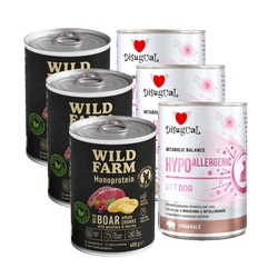 Disugual Alimento umido per cani Veterinario HYPOALLERGENIC Cinghiale (adulto) 3x400 g + Wild Farm Monoprotein Wild Boar 3x400g