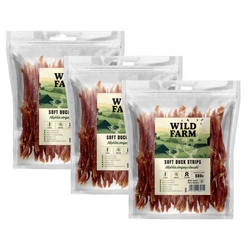 WILD FARM Strisce morbide di anatra 3x500 g snack per cani