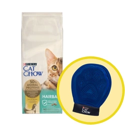 PURINA Cat Chow Hairball Alimento ricco di pollo 15kg + Guanto per grooming toelettatura - Cat Chow