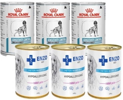 ROYAL CANIN Sensitivity Control SC 21 Duck&Rice 3x410g lattina & ENZO VET Hypoallergenic dieta ipoallergenica con coniglio per cani 3x400g