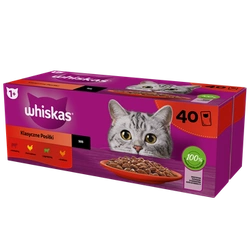 WHISKAS Adult bustine 40 x 85 g Classic Meals - cibo umido per gatti adulti, in salsa (tagli con: manzo, pollo, agnello, pollame)