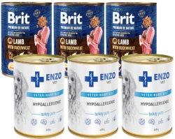 BRIT Premium by Nature Agnello Con GRANO SARACENO 800g & ENZO VET Dieta ipoallergenica ipoallergenica con tacchino per cani 3x400g