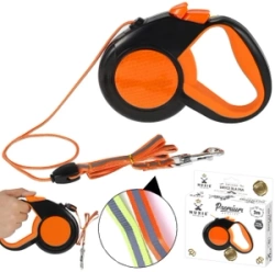 NUXIE® Guinzaglio per cani automatico con cavo riflettente 3m 15kg arancione