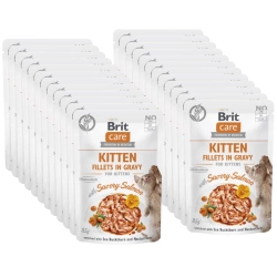 BRIT CARE Cat Kitten Filetti in salsa con salmone piccante  saporiti e arricchiti con olivello spinoso e nasturzio 24x85g