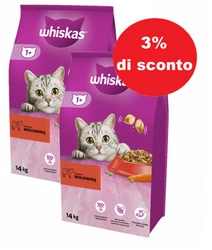 WHISKAS Cibo secco per gatti 1+ con manzo 14kg x2