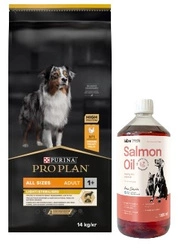 PRO PLAN Light Sterilised All Sizes Alimento per cani adulti ricco di pollo 14 kg & LAB V Olio di Salmone per cani e gatti 1000ml