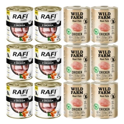DOLINA NOTECI Cibo umido per cani Rafi Classic con pollame 6x800 g + WILD FARM Pate Chicken 6x800g cibo per cani senza glutine