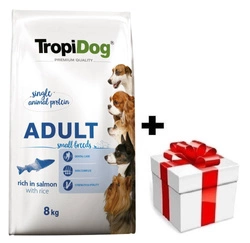 Tropidog Premium Adulto razze piccole Salmone con riso 8kg + sorpresa per il cane GRATIS