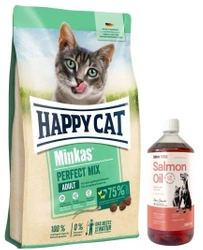 Happy Cat Minkas Perfetto Miscela 10kg & LAB V Olio di salmone per cani e gatti 1000ml