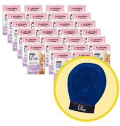 CAT CHOW Cibo sensibile per gatti con salmone e zucchine in salsa 26x85g + Guanto per grooming toelettatura - Cat Chow