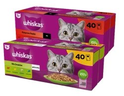 WHISKAS Adult bustine 40 x 85 g Gusti misti - cibo umido per gatti adulti in gelatina (tagli con: manzo, pollo, salmone, tonno) + WHISKAS Adult bustine 40 x 85 g Classic Meals