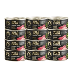 WILD FARM Fillets Beef&Chicken 12x70 g - Alimento umido senza cereali per gatti in brodo