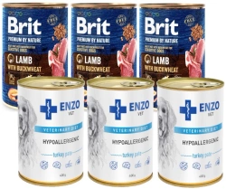 Brit Premium by Nature Agnello Con GRANO SARACENO 3x400g & ENZO VET Dieta ipoallergenica ipoallergenica con tacchino per cani 3x400g