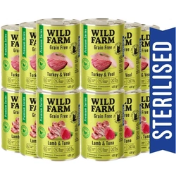 WILD FARM Premium Grain Free Tacchino e Vitello/Agnello e Tonno 12x400g - cibo senza cereali per gatti sterilizzati
