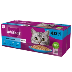 WHISKAS Adult bustine 40 x 85 g Fishy Treats - cibo umido per gatti adulti in gelatina (pezzi con: salmone, tonno, merluzzo, pesce bianco)