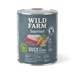WILD FARM Superfood Duck (Anatra con quinoa, carote ed erbe aromatiche) 800 g - Alimento senza cereali per cani