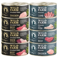 WILD FARM Mix di sapori 4x85g + 4x70g - cibo per gatti senza cereali