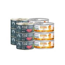 Disugual  Cibo umido per gatti Veterinario HYPOALLERGENIC Coniglio (adulto) 6x85 g + WILD FARM Mousse Beef 6x85 g - mousse senza cereali per gatti