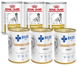 Royal Canin Veterinary Health Nutrition Dog Urinary S/O Can 3x410 g & ENZO VET Urinary per malattie del tratto urinario con pollo per cani 3x400 g