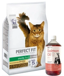 Perfect Fit™ - alimento completo secco per gatti adulti dopo la castrazione, ricco di pollo 7 kg & LAB V Olio di Salmone per cani e gatti 1000ml