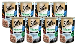 SHEBA 12x400 g lattina Nature's Collection - alimento umido completo per gatti adulti, con pesce bianco e fegato con guarnizione di carote, in terrina