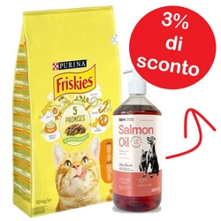 PURINA Friskies cibo per gatti Pollo e Verdure 10 kg + Olio lab-v 1000 ml