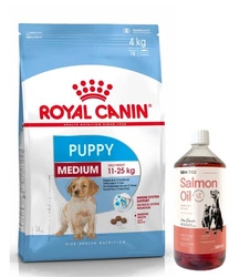 ROYAL CANIN Cucciolo Medio 15kg + LAB V Olio di Salmone per cani e gatti 1000ml