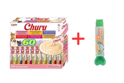 INABA Churu per gatti - gusti misti con tonno 60x14g + cucchiaio per servire le prelibatezze GRATIS