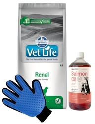 FARMINA Vet Life Dog Renal 12kg & LAB V Olio di Salmone per cani e gatti 1000ml + Guanto per pettinare il pelo di cane e gatto GRATIS!