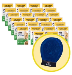 CAT CHOW Sterilised Cibo per gatti con pollo e melanzane in salsa 26x85 + Guanto per grooming toelettatura - Cat Chow