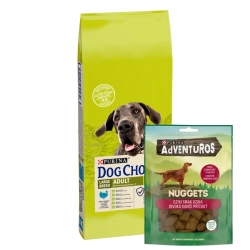 Purina Dog Chow Adulto di razza grande con tacchino 14kg + Nuggets Adventuros 90g GRATIS