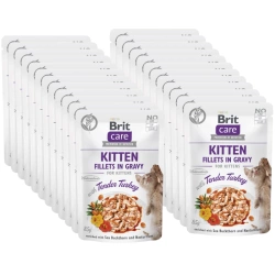 BRIT CARE Cat Kitten Filetti in salsa con tacchino tenero arricchiti con olivello spinoso e nasturzio 24x 85g