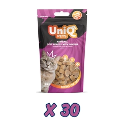 UNIQ PETS crocchette per gatti - cuori morbidi per palle di pelo con pollo 30x50g