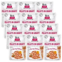 Brit Care Cat Pouches Filets In Gravy con salmone saporito arricchito con olivello spinoso e nasturzio 12x85g