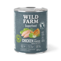 WILD FARM Superfood Chicken (Pollo con zucca, mela ed erbe aromatiche) 800 g - Alimento senza cereali per cani