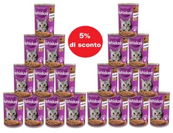 WHISKAS Cibo umido per gatti 1+ con anatra e gelatina 24x400g