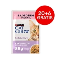 CAT CHOW Sensitive Alimento per gatti con salmone e zucchine in salsa 85 g - 20 BUSTE + 6 IN OMAGGIO !!!