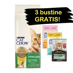 PURINA Cat Chow Sterilised Chicken Alimento per gatti 15 kg  + 3 bustine GRATIS!