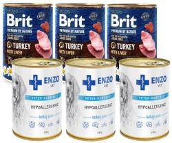 Brit Premium by Nature Junior Tacchino Con Fegato 3x400g & ENZO VET Dieta ipoallergenica ipoallergenica con tacchino per cani 3x400g
