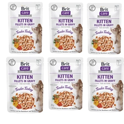 BRIT CARE Cat Kitten Filetti in salsa con tacchino tenero arricchiti con olivello spinoso e nasturzio 6x85g